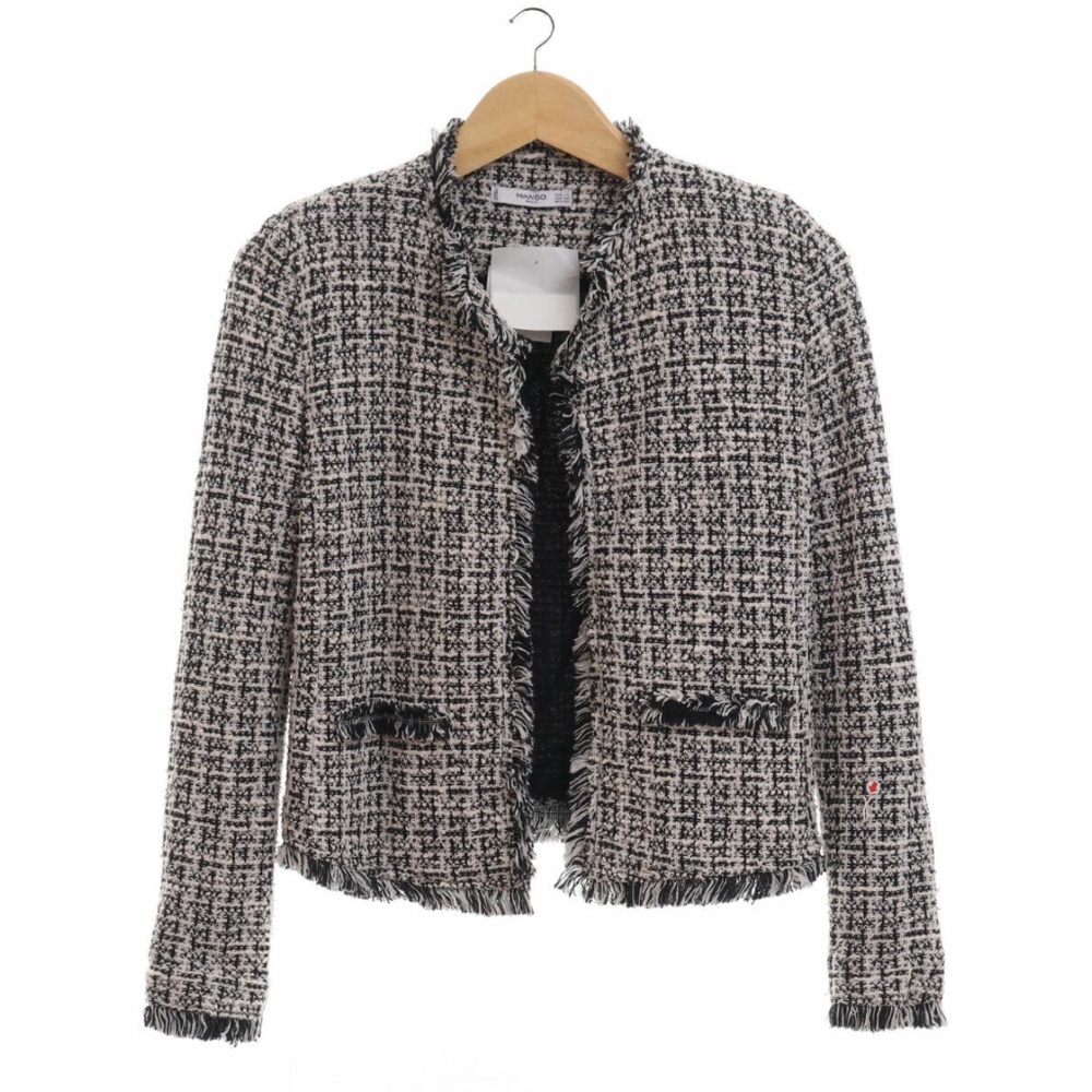 MANGO KNIT TWEED BLAZER BLACK WHITE SIZE US XXS